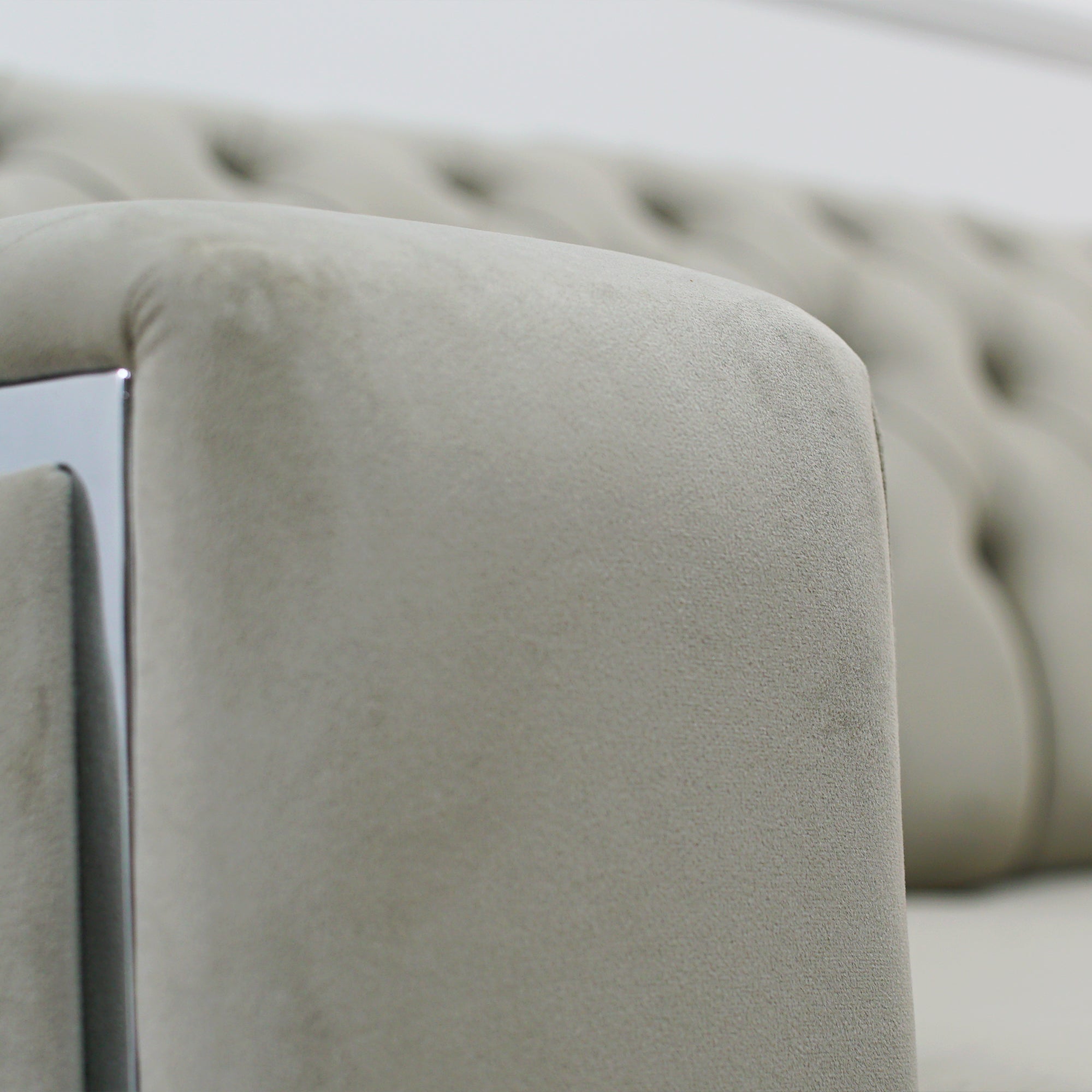 Eliza Light Grey Velvet 3 Seater Sofa With Silver Trim